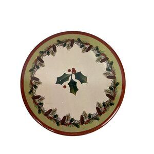 Holiday Tin With Pinecone & Holly Design 3 Lb Capacity Made In USA Durable Metal